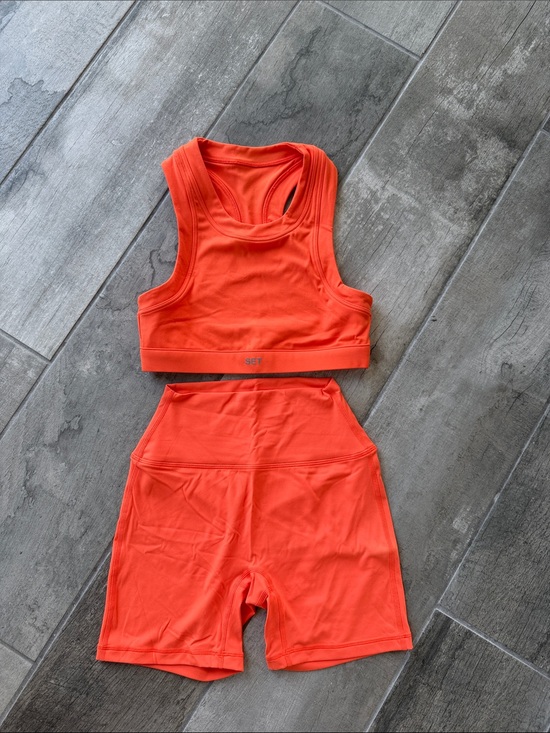 SET Active Other - SET Active Neon Orange Sports Bra & High-Waist Bike Shorts